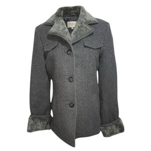 Vintage Esprit Grey Wool Coat With Faux Fur Lining and Collar Size M